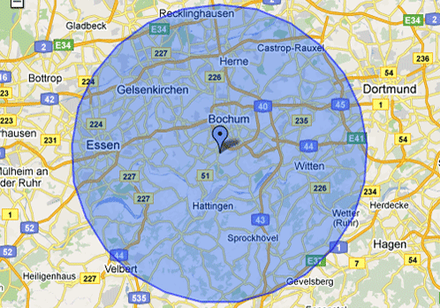 Region der kostenfreien Anfahrt