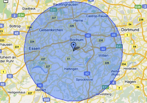 Karte des Einzugsgebiets für mobile Osteopathie